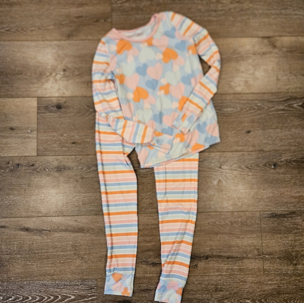 Matilda Jane Orange and Blue Heart Stripe Pajama Set